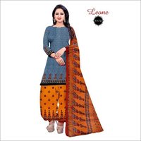 Designer Cotton Dress Material - Cotton Fabric, Top-2.30mtr, Bottom-2.10mtr, Dupatta-2.10mtr | Full Sleeves, Printed Pattern, Washable, Dry Cleaning