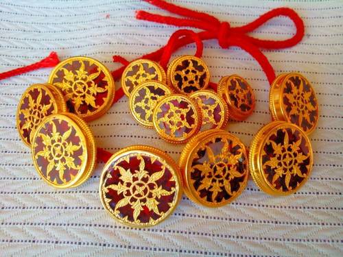 Fancy Logo Button - Metal, Round, Flatback | Snap Button with Intricate Embroidery, Threads, Mirror, and Stone Adornments