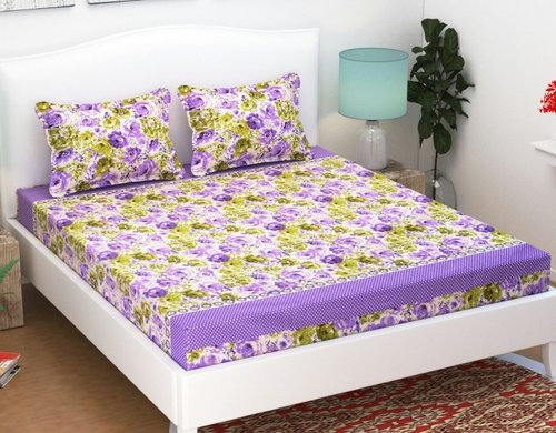 Printed Flowers Cotton Double Bed Sheet Length: 90 Inch (In)