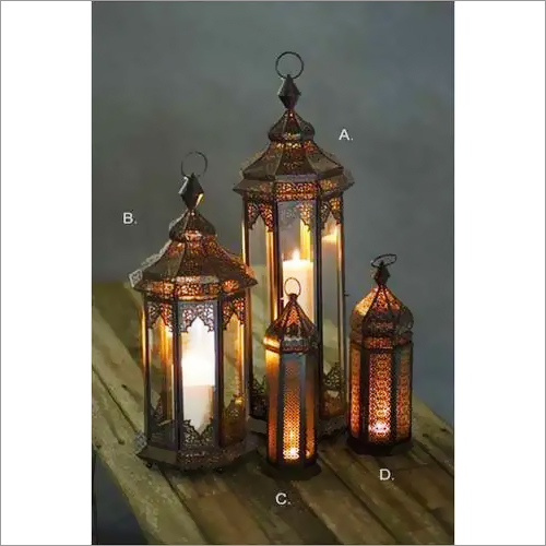 Moroccan Candle Lantern - Metal, Small 30x15cm | Traditional Design with Intricate Patterns, Electric Fluorescent Light Source