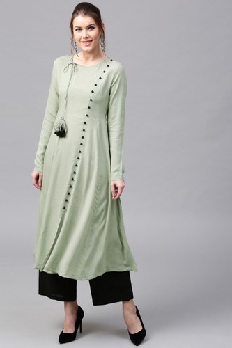 Olive Angrakha Style Kurta