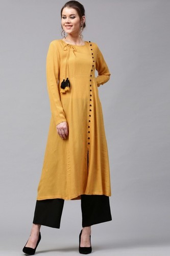 Mustard Angrakha Style Kurta Bust Size: Standard Size Bust: Xs-31