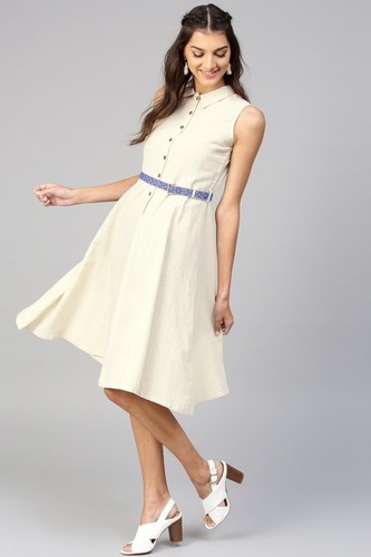 Off-White Embroidered Belt Ethnic Midi Dress Bust Size: Standard Bust Size: Xs-31