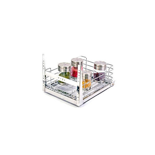 SS Grain Trolley Basket - Stainless Steel, 8 Inch Height x 15-21 Inch Width | Intricate Rectangular Design, Smooth Edges, Spacious Elegance