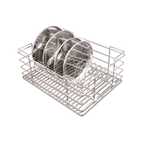 SS Kitchen Plate Basket - Stainless Steel, 20 Inch Height, 330-430mm Width | Elegant Silver Coating, Beautifully Carved Design, Organizes Plates Safely