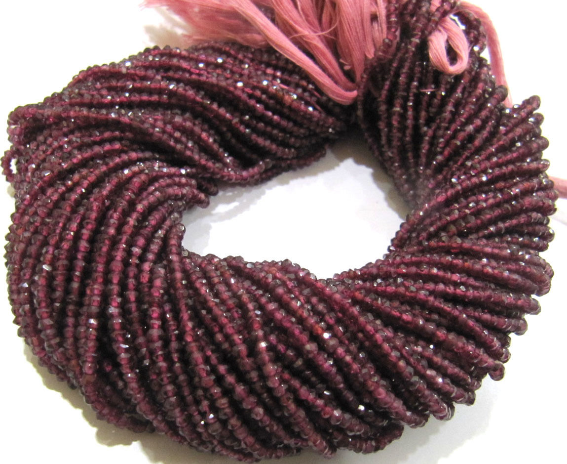 Natural Rhodolite Garnet 3mm Rondelle Faceted Beads