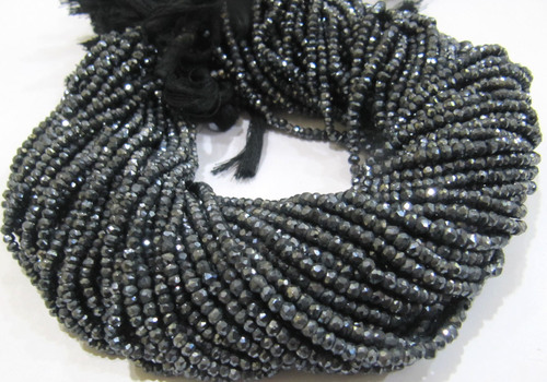 ON SALE Natural Black Spinel Mystic Silver Coated Rondelle Beads