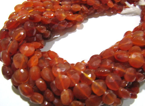 SALE Carnelian Coin Shape Faceted Beads Size 7mm Orange