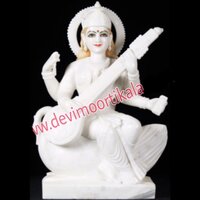 White Marble Goddess Saraswati Statue - Height: 2 Foot (ft)