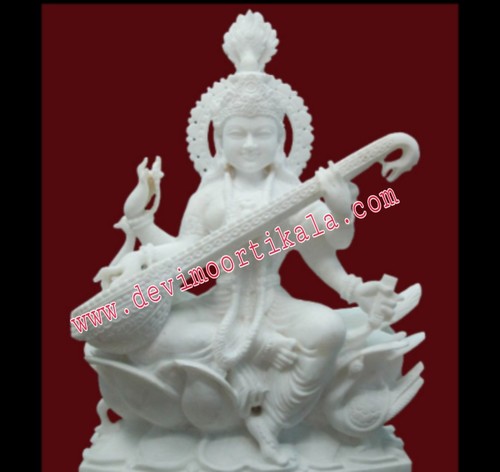 Goddess Saraswati White Marble Statue