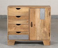 Mango Wood Cabinet - 90x40x85 Cm | 4 Drawers, 1 Door, Handmade Artwork, Termite Resistant, Elegant Design