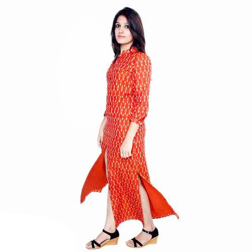 Handloom Cotton Kurtis - Cotton Sizes L-XXL Red & Yellow Long Sleeve Embroidered Pattern | Quick Dry Easy Care Vibrant Colors Perfect for Summer & Winter Casual & Party Wear