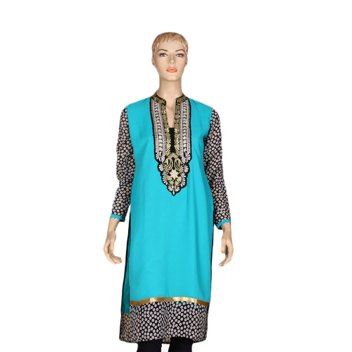 Sky Blue And Black Ladies Fancy Kurti