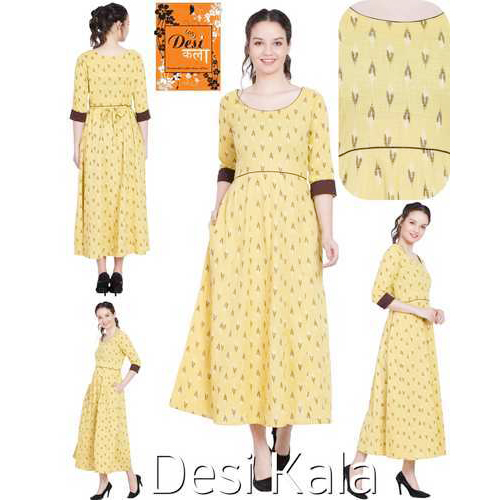 Cotton Printed Kurti - Cotton, Size L/M/S/XL, Yellow | Quick Dry, Long Sleeve, Embroidered Pattern, Casual & Party Wear, Summer Style