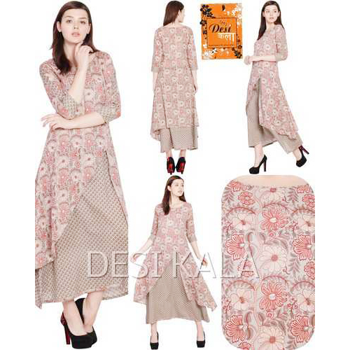 Front Cut Designer Kurti Decoration Material: Paint