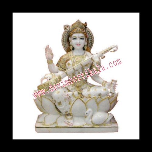 Mata Saraswati Marble Statue 