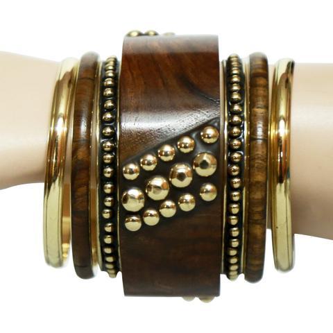 Brass wooden bangle set