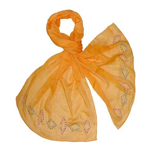 Ladies Solid Cotton Stole - Yellow Color, Summer Season with Elegant Stud Embroidery