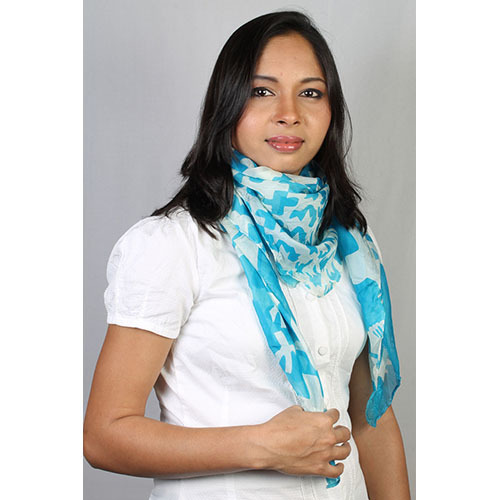 White & Sea Blue Ladies Printed Square Scarf
