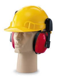 Helmet with Ear Muff - Plastic Material, Yellow and Red Colors | Designed for Male Users, Enhanced Hearing Protection