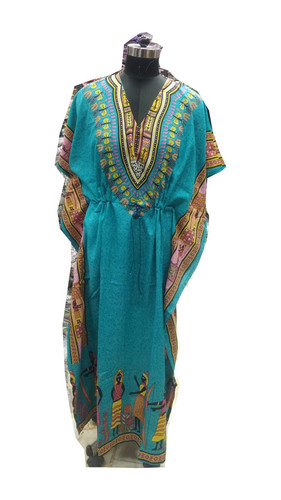Ladies Kaftan - Polyester Fabric, 52 Inch Length, Blue & Yellow Colors | Embroidered Design, Anti-Wrinkle, Breathable, Perfect for Parties