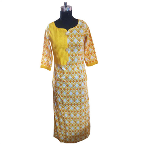 Latest Designer Ladies Kurtis - Cotton Silk, Sizes S to XXXL, Yellow Color | Breathable, Washable, 3-4th Sleeve, Elegant Party & Casual Wear