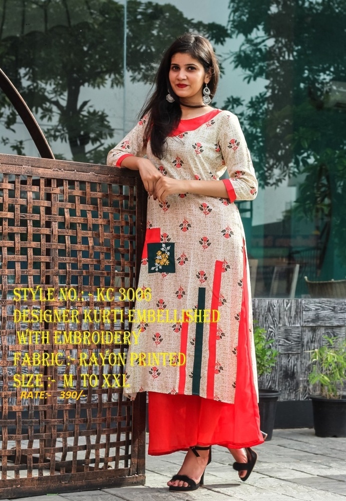 Designer Kurti Embellished With Emberoedry Bust Size: 38-44 Inch (In)