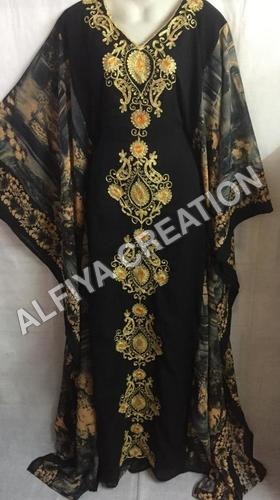 Georgette Fancy Embroidered Black Farasha Kaftan Dress Bust Size: Free Size