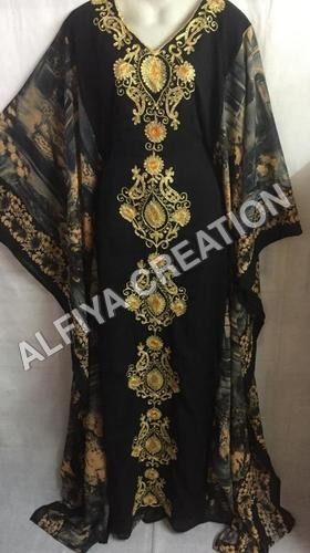 Georgette fancy embroidered black farasha kaftan dress