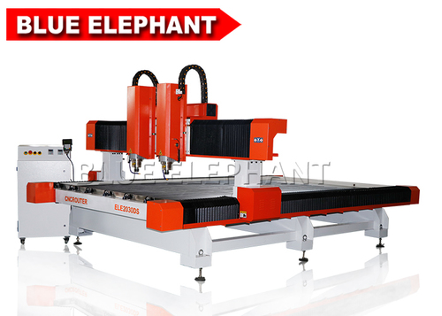 CNC Stone Carving Machine - 6.5KW Dual Head, 24000RPM, 2000x3000mm Table Size | Water Cooling Spindle, Stainless Steel Water Tank, Dust Proof Cover, Taiwan Linear Guide