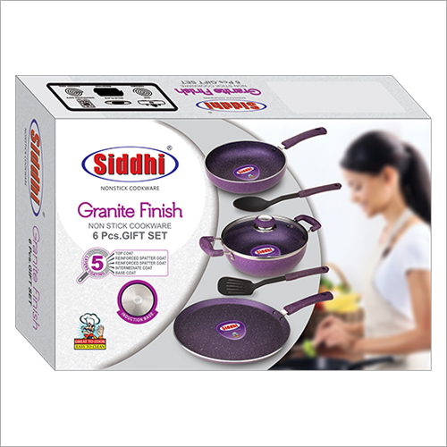 Non Stick Granite Finish Cookware Set - Aluminum Alloy 6 Piece Gift Set Purple Color 3mm Thickness Dishwasher Safe Stain Proof Bakelite Handle for Safe Cooking