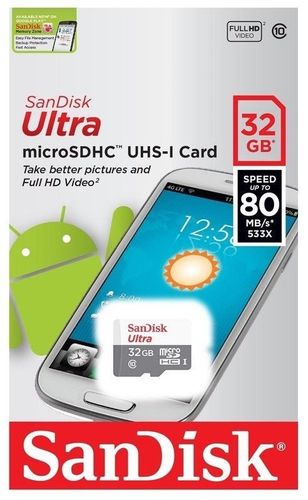 SanDisk Ultra microSDHC MicroSD 32GB 80MB/S C10 Memory Card