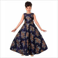 Kids Party Wear Dress - Soft Fabric, Sleeveless, Royal Blue Color | Elegant Floral Print, Breathable, Adorable Design For Summer Events