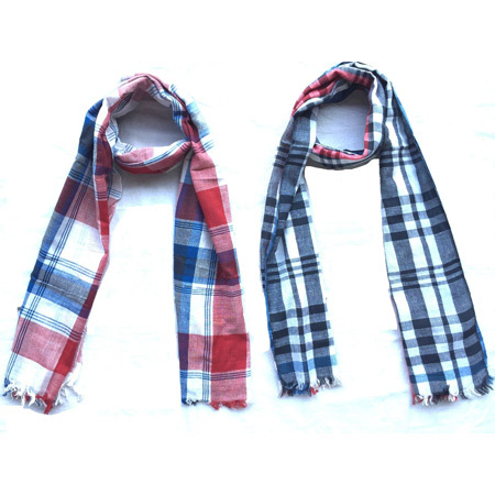 Ladies Stole With Fringes - Cotton, 70x180 cm Long, Multi-checked Pattern | Smooth Texture, Elegant Design, Customizable Options