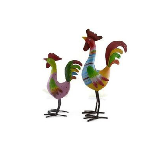 2 Rooster Iron Sculpture Set