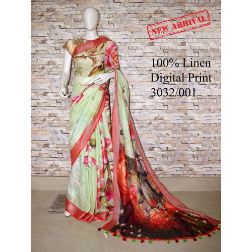 Silk Ladies Digital Printed Linen Saree
