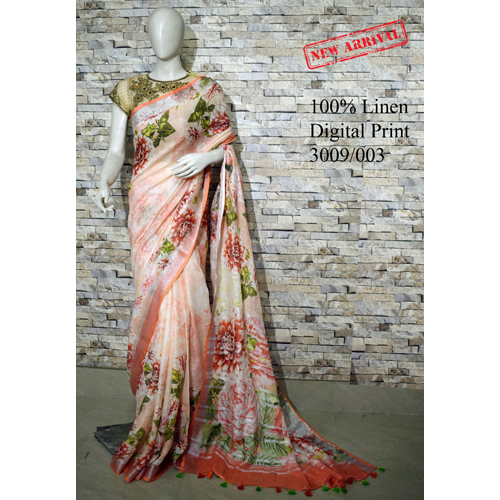 Digital Printed Linen Saree - Silk Material | Elegant Designs for Every Occasion