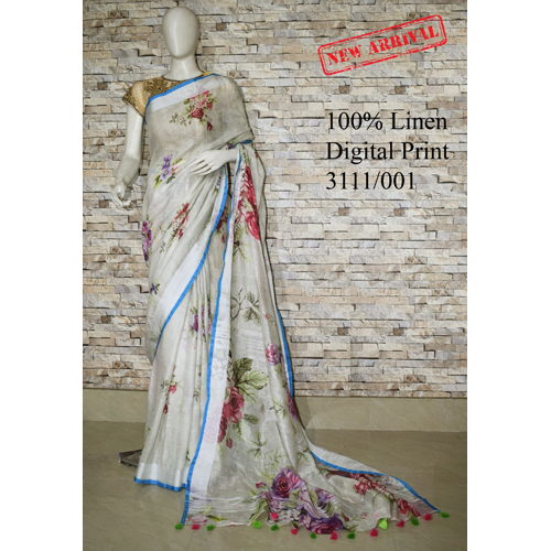 Silk Ladies Digital Print Linen Sarees