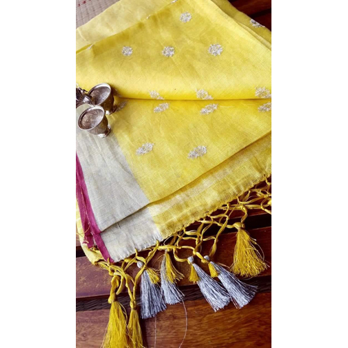 Silk Ladies Embroidery Design Linen Sarees