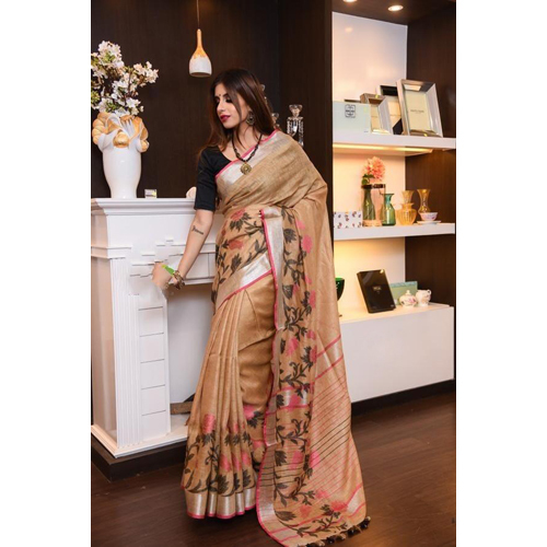 Silk Ladies Jamdani Jykat Weaving Pure Linen Sarees