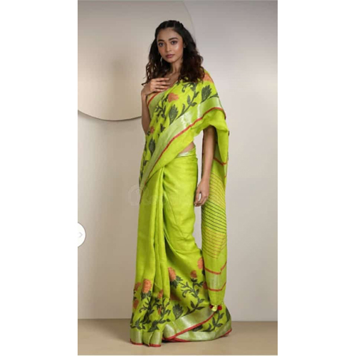 Jamdani Jykat Weaving Linen Sarees - Silk Material Exquisite Handcrafted Design and Durability