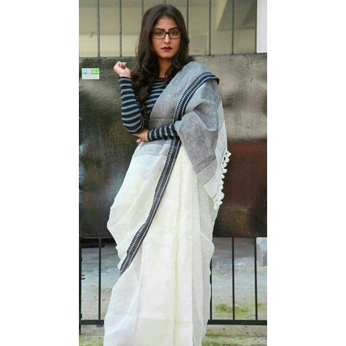 Silk Ladies Plain Linen Sarees