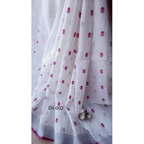 Silk Ladies Embroidery Design Linen Saree