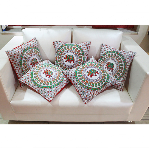 White Handmade Printed Mandala Decorative Yellow Colour Square Cushion Covers