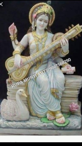 Saraswati Marble Statue with Veena
