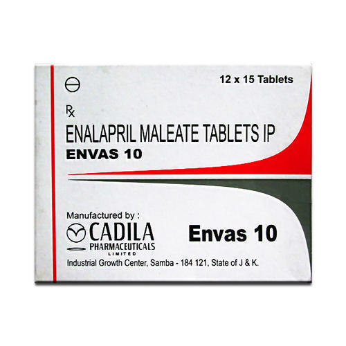Envas Tablet - White, 10mg, 180 Tablets | Enalapril Maleate, Blood Pressure Control, Heart Health, Easy to Swallow