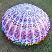 Multi-color+ Violet Indian Mandala Seating Hand Printed Handmade Cotton Cushion Cover