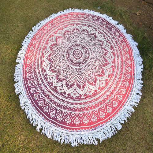 Red + Blue Indian Star Mandala Round Beach Towel Roundie