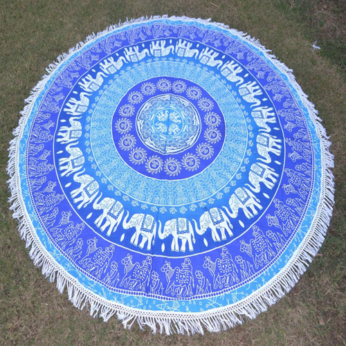 Sun Elephant Camel Print Indian Cotton Beach Tassels Hippie Roundie