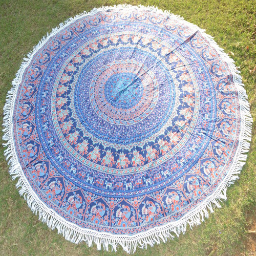 Multi Color Naptol Print Indian 100% Cotton Tassels With Towel Hippie Roundie